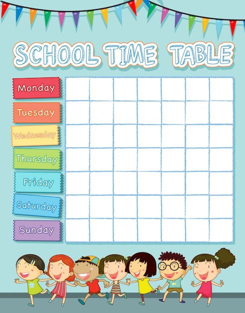 Free Vector | School time table with happy children