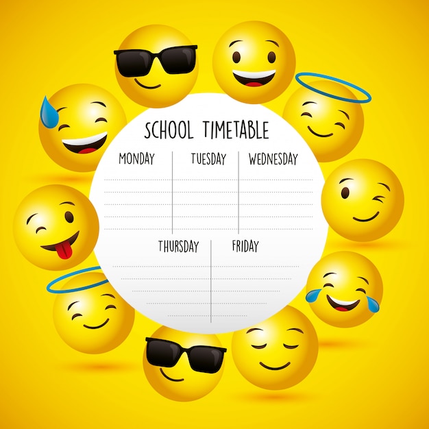 School timetable betwenn emojis Premium Vector