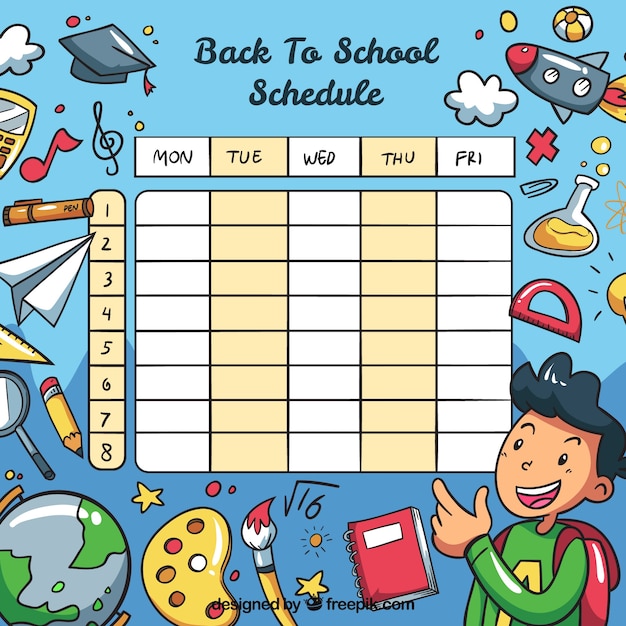 School timetable template comic style