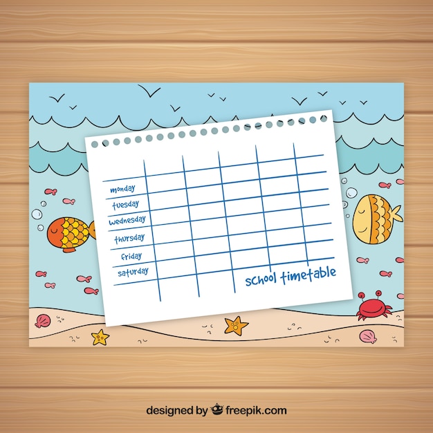 School timetable template ocean theme