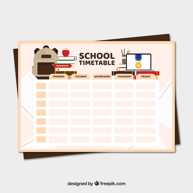 School timetable template with flat deisgn