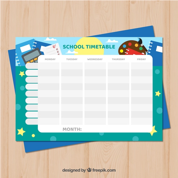 School timetable template with flat deisgn