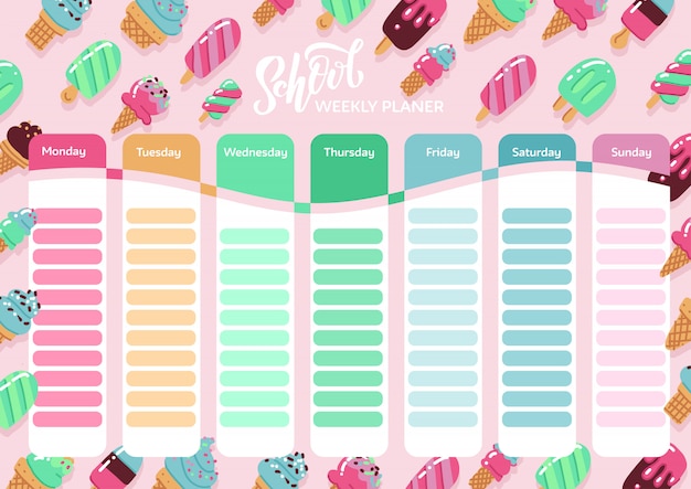 School timetable template with hand drawn icecreams Premium Vector