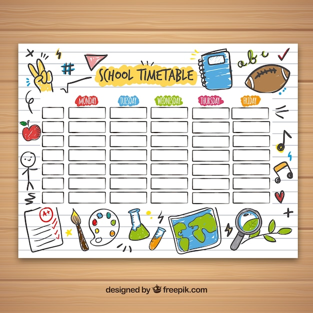 school timetable template with hand drawn school objects_23 2147658778