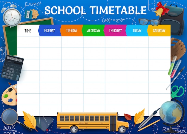 Premium Vector | School timetable, weekly pupil schedule template