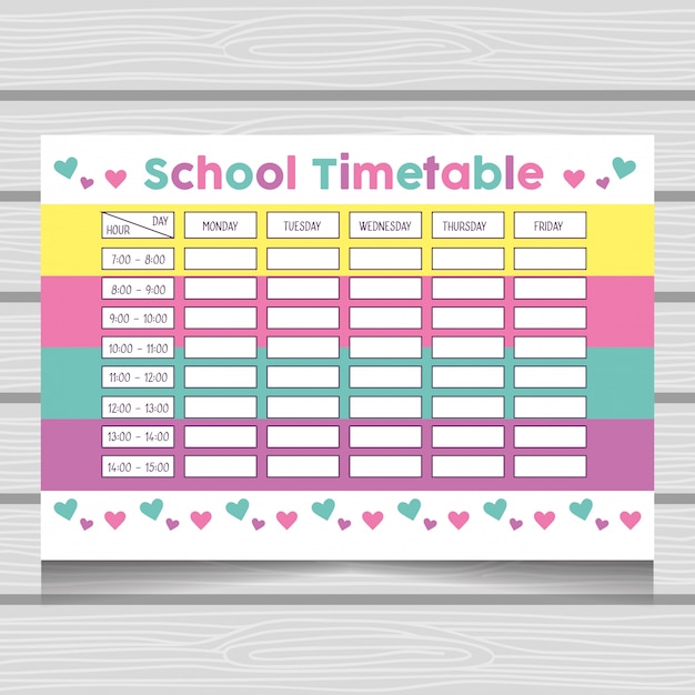 Premium Vector | School timetable with cute fantasy universe