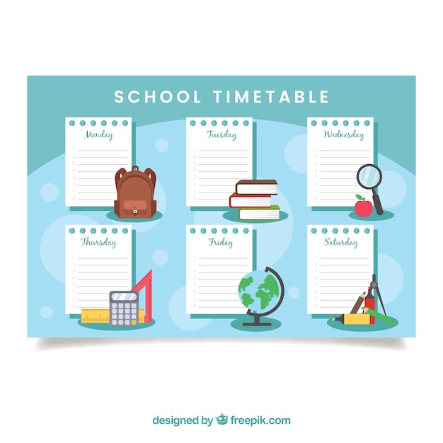 School timetable with notebook pages