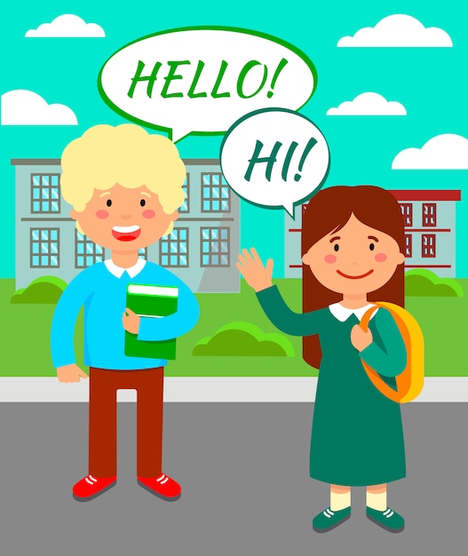 Premium Vector | Schoolmates Saying Hello Flat Vector Illustration