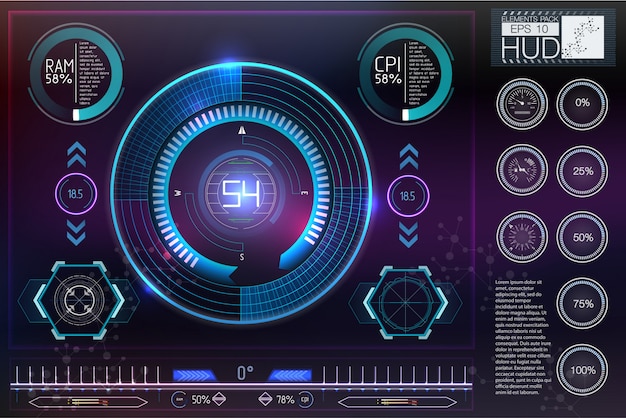 Sci-fi helmet hud. future technology display design. Premium Vector
