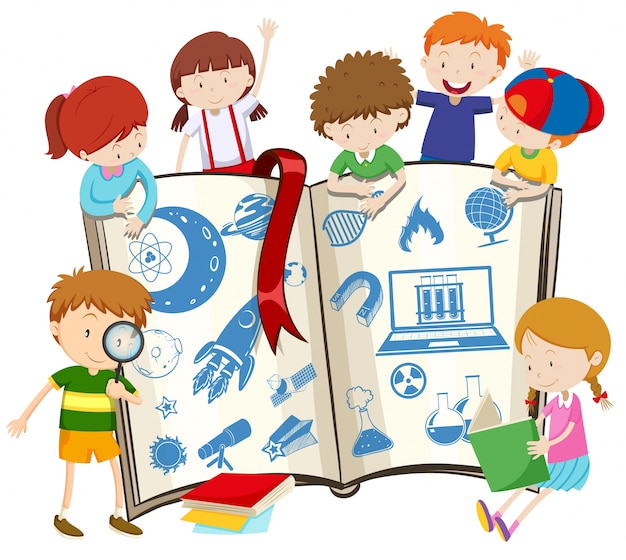Science book and children illustration