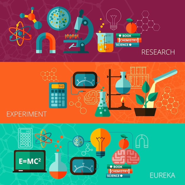 Free Vector | Science concept flat horizontal banners set