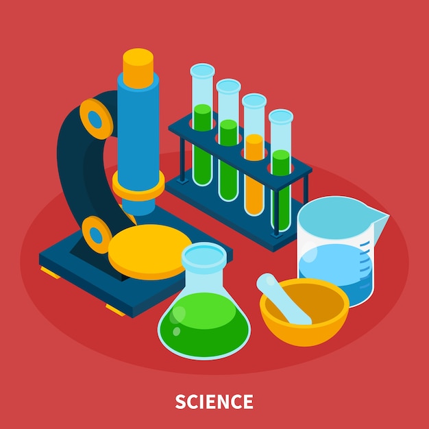 Premium Vector | Science isometric composition with experiment symbols ...