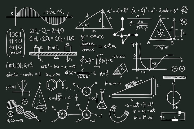 Scientific formulas on chalkboard | Free Vector