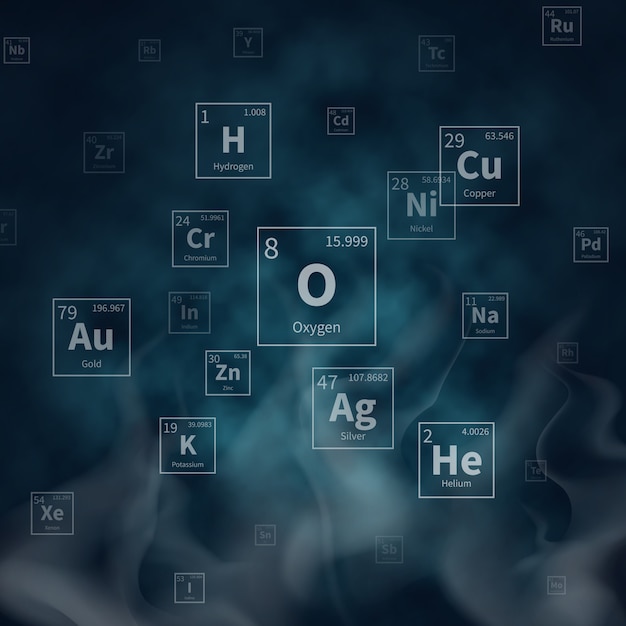 化学元素記号と白い煙の科学的なベクトルの背景 プレミアムベクター