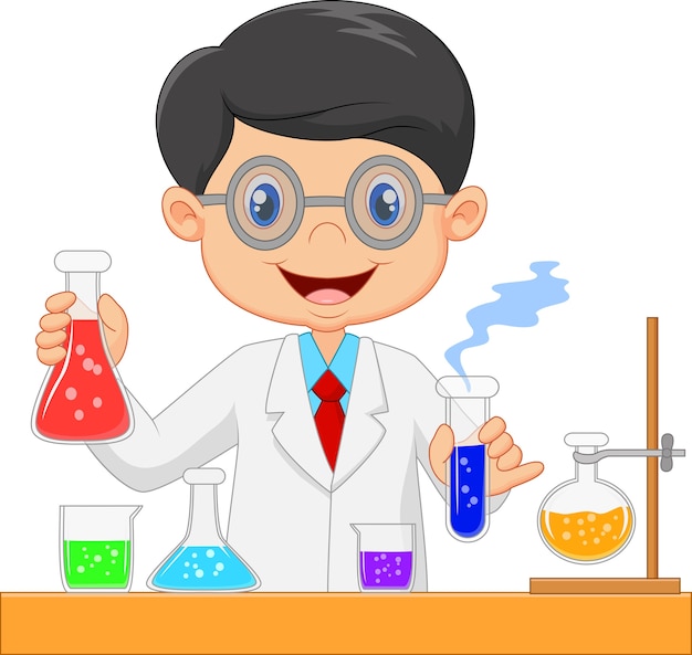 Scientist boy in lab coat | Premium Vector