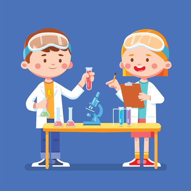 Premium Vector | Scientist kids study in laboratory