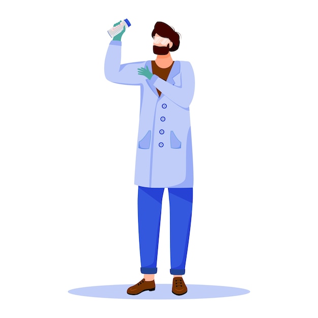 Premium Vector | Scientist in lab coat with protection glasses flat