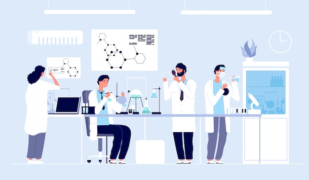 研究室の科学者 白衣を着た人々 実験装置を備えた化学研究者 プレミアムベクター