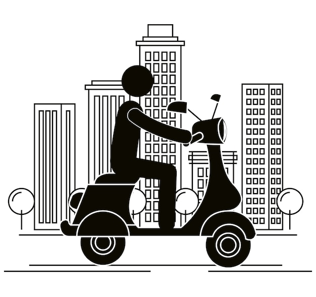 Download Scooter motorcycle with driver silhouette Vector | Premium ...