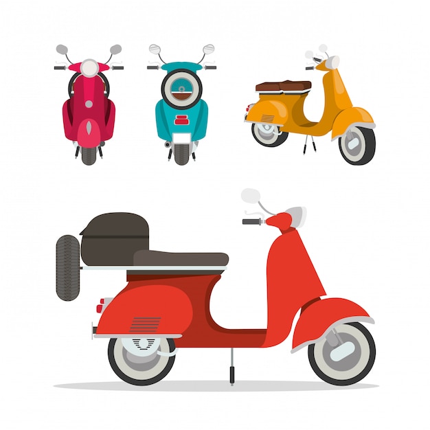 Premium Vector Scooter Motorcycles Set Design Transportation Travel Trip Urban Motor Speed Fast Automotive And Driving Theme