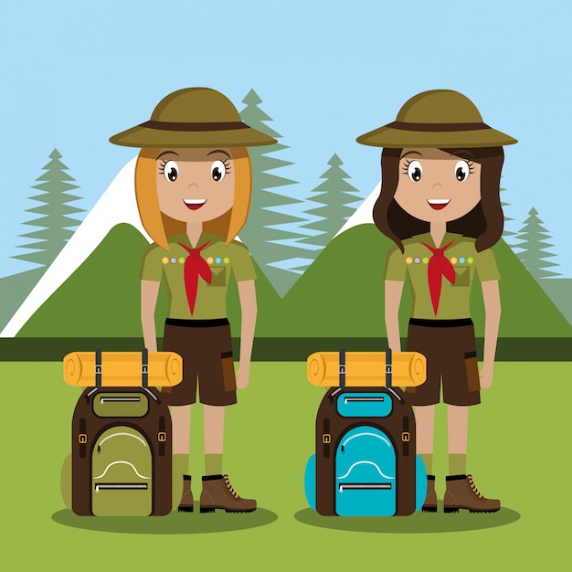 Scout character with travel bag isolated icon design | Premium Vector