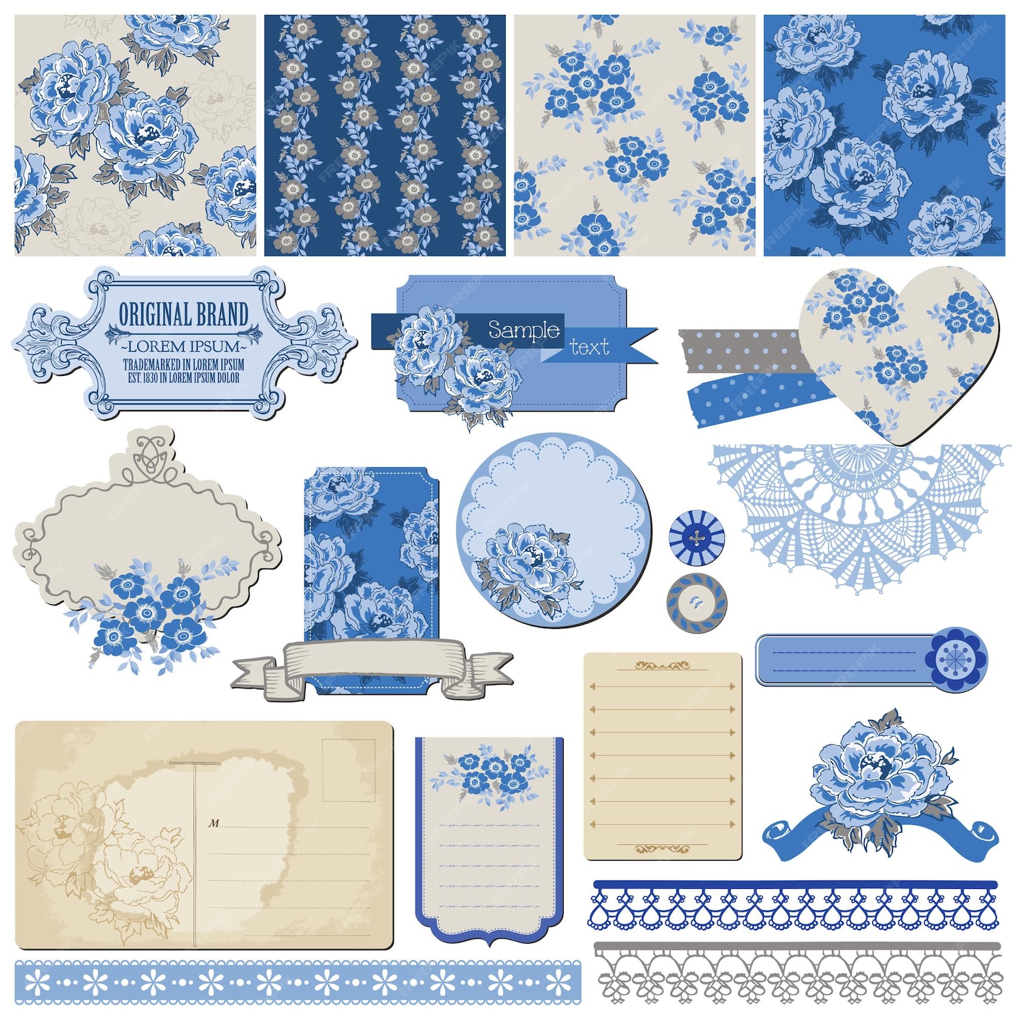 Premium Vector | Scrapbook design elements vintage flowers