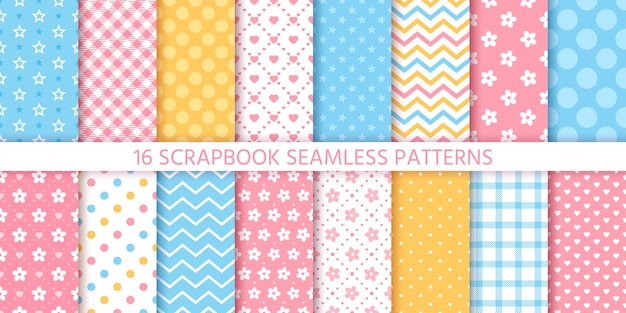 Scrapbook seamless pattern.  geometric textures set. pastel colors illustration. Premium Vector