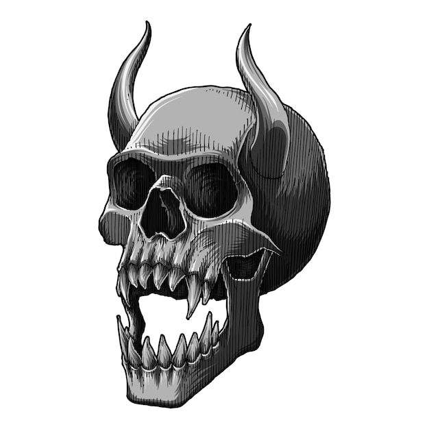Premium Vector Screaming demon skull, monochrome illustration