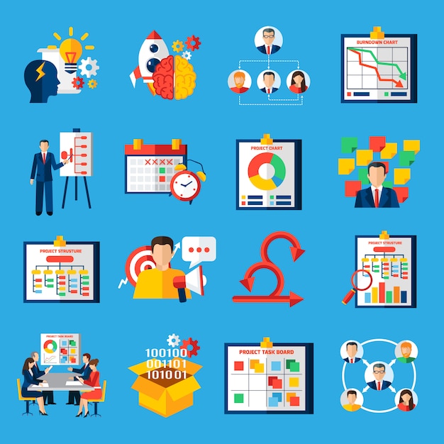 Scrum agile development flat icons set Premium Vector