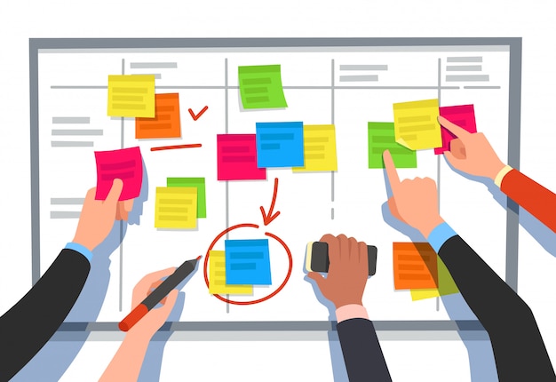 Premium Vector | Scrum board. task list, planning team tasks and  collaboration plan flowchart. business workflow scheme cartoon illustration