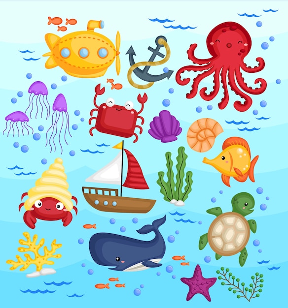 Sea animal image set | Premium Vector