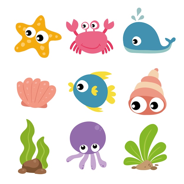 Sea animals collection Vector | Free Download