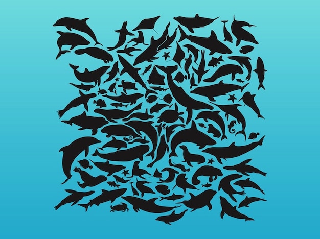 Download Sea animals pattern vecor silhouettes Vector | Free Download