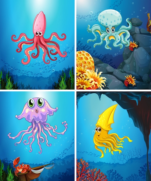 Download Free Vector | Sea animals under the sea illustration