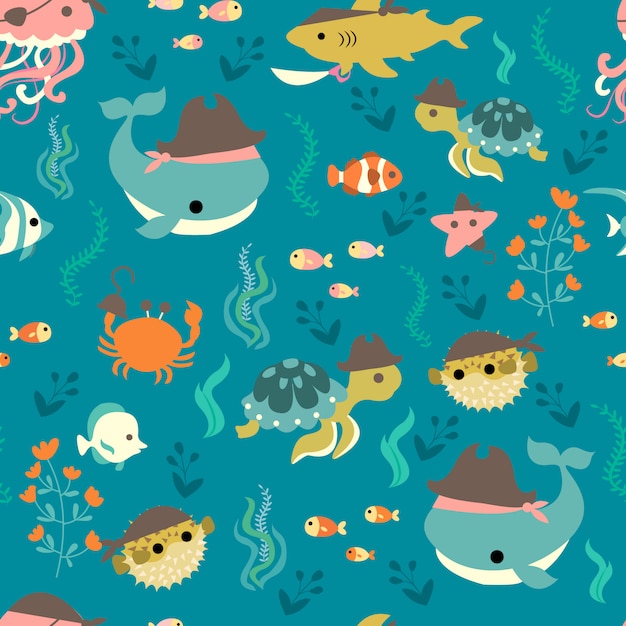 Sea life pirate pattern Premium Vector