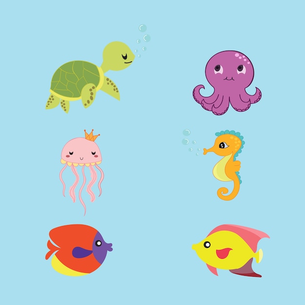 Premium Vector | Sea life vector set