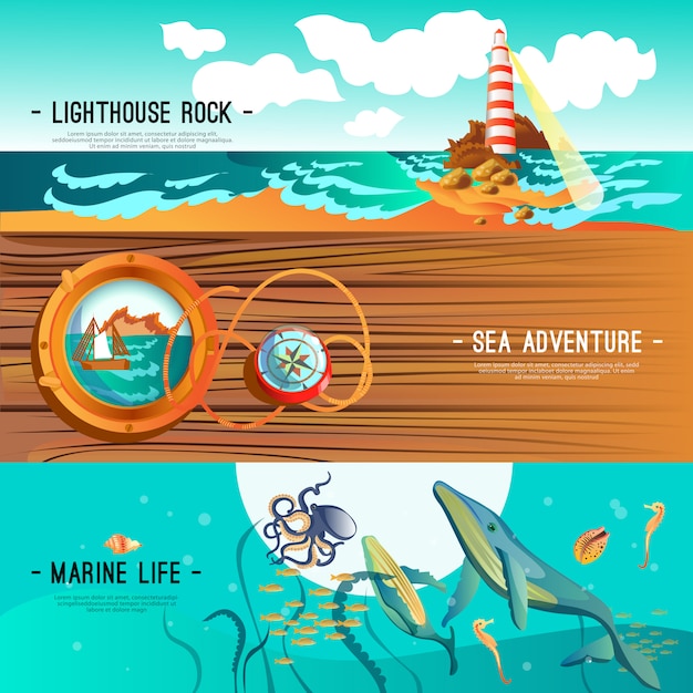 Sea nautical banners Free Vector
