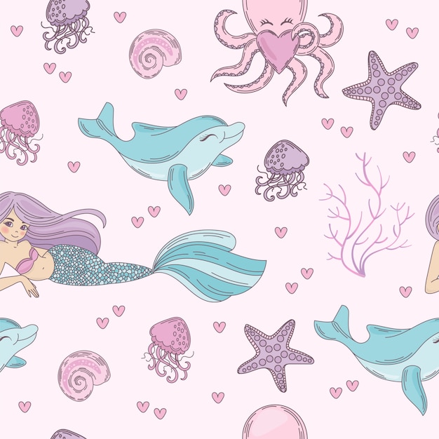 Sea pattern underwater seamless pattern vector illustration Premium Vector