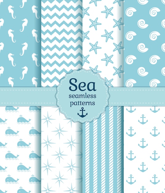 Sea seamless patterns. vector collection. Premium Vector