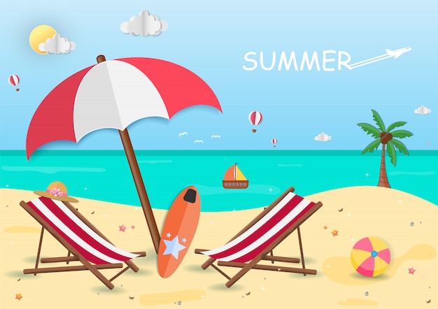 Sea in summer time. view of the on background design. Premium Vector