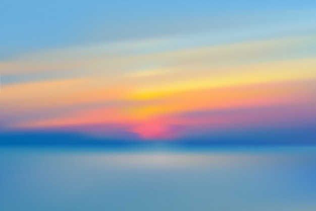 海の夕日ぼやけた空現実的なベクトルイラスト プレミアムベクター