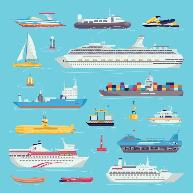 Premium Vector | Sea transport set of water transportation shipping ...