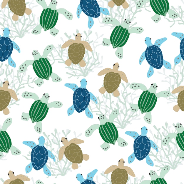 Premium Vector | Sea turtles seamless pattern