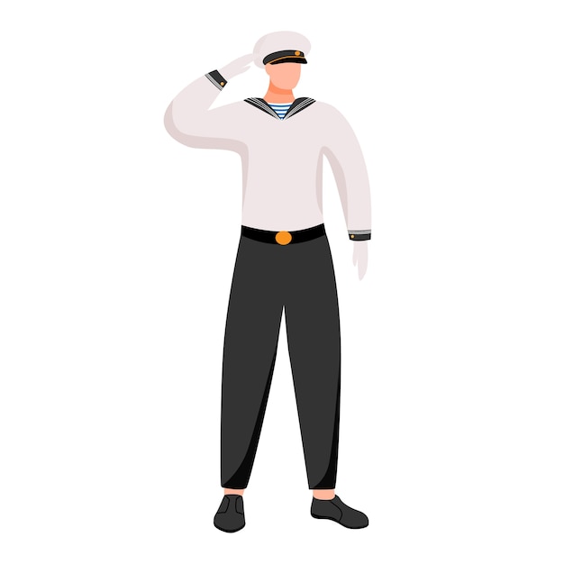船員フラットイラスト 旅客または商人の海軍における海上職業 作業服を着た船員 白い背景の上のセーラー孤立した漫画のキャラクター プレミアムベクター