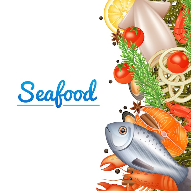 Free Vector | Seafood menu background with fish steak lobster and spices