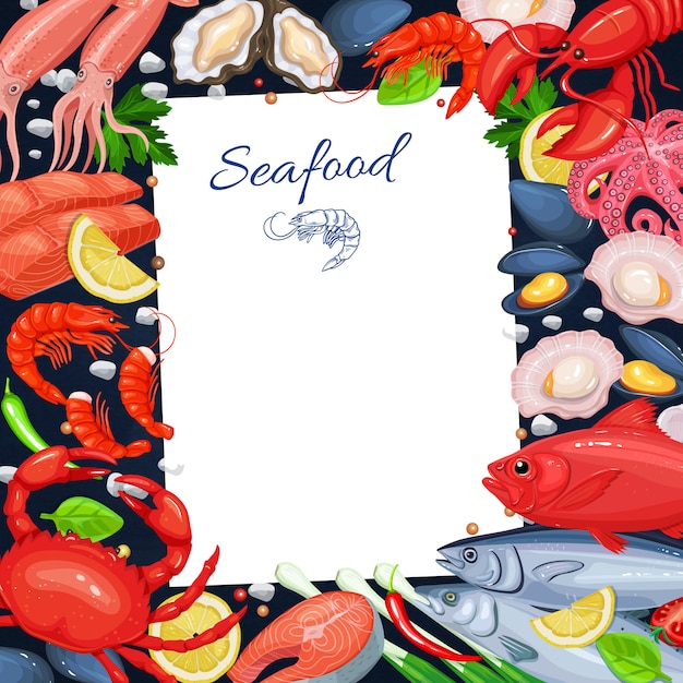 Premium Vector | Seafood menu template for recipe cooking. illustration ...