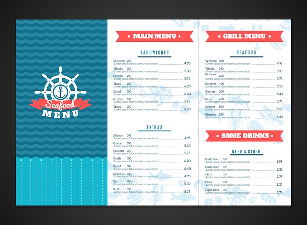 Seafood menu template Free Vector