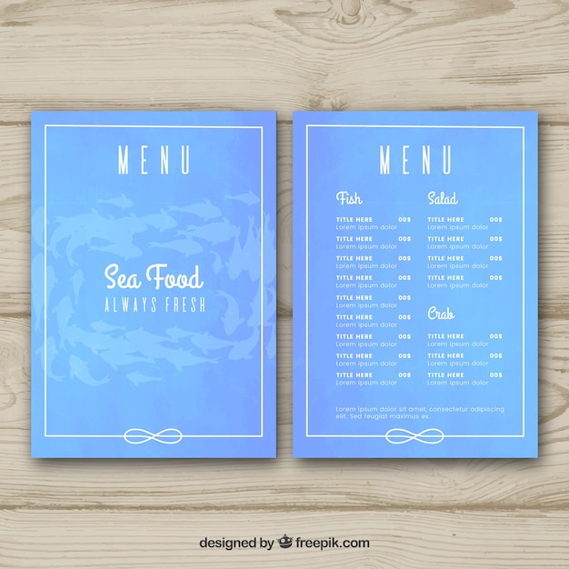 Seafood menu template Vector Free Download