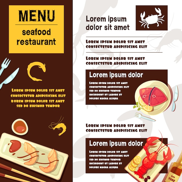 Seafood restaurant cartoon menu Free Vector