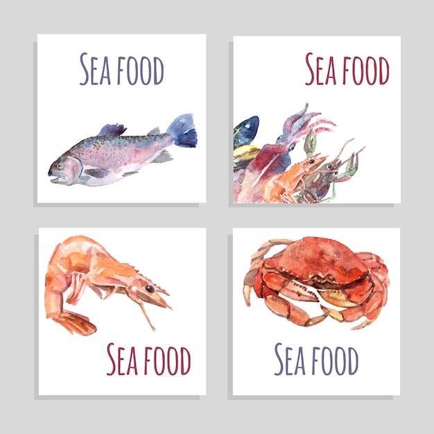 Seafood Watercolor Banners Set